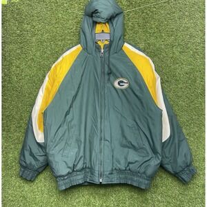 Vintage Green Bay Packers Puffer Jacket Mens Large Logo 7 NFL Football Zip Up